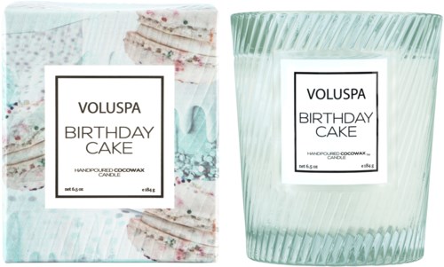 Voluspa Macaron Birthday Cake Boxed Textured Glass Candle 184 g