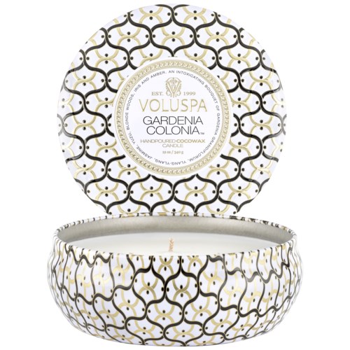 Voluspa Gardenia Colonia Maison Blanc 3-Wick in Decorative Tin 40h ...