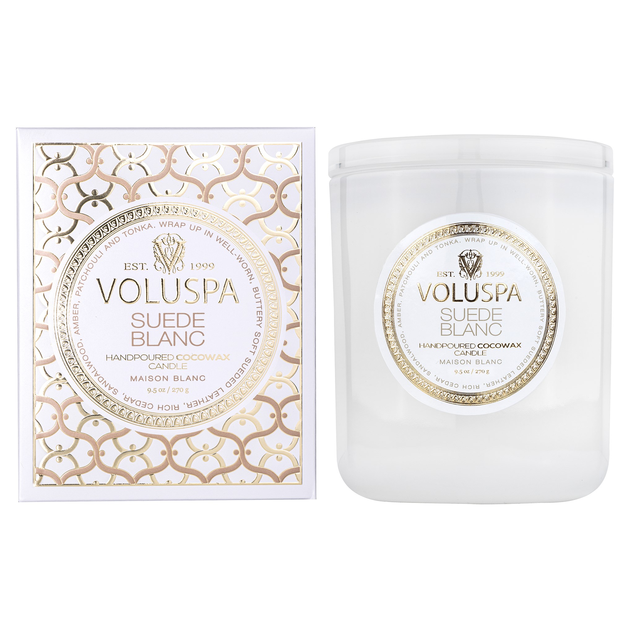 Voluspa Suede Blanc Maison Blanc Boxed Candle 60h billede