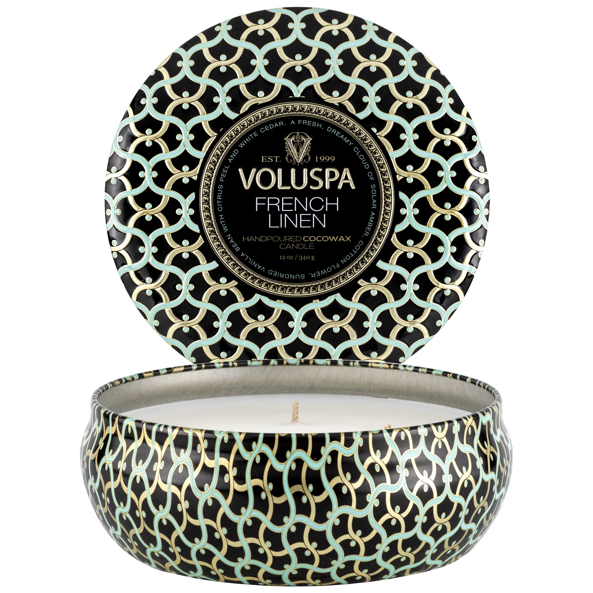 Voluspa French Linen 3-Wick Tin Candle 40h