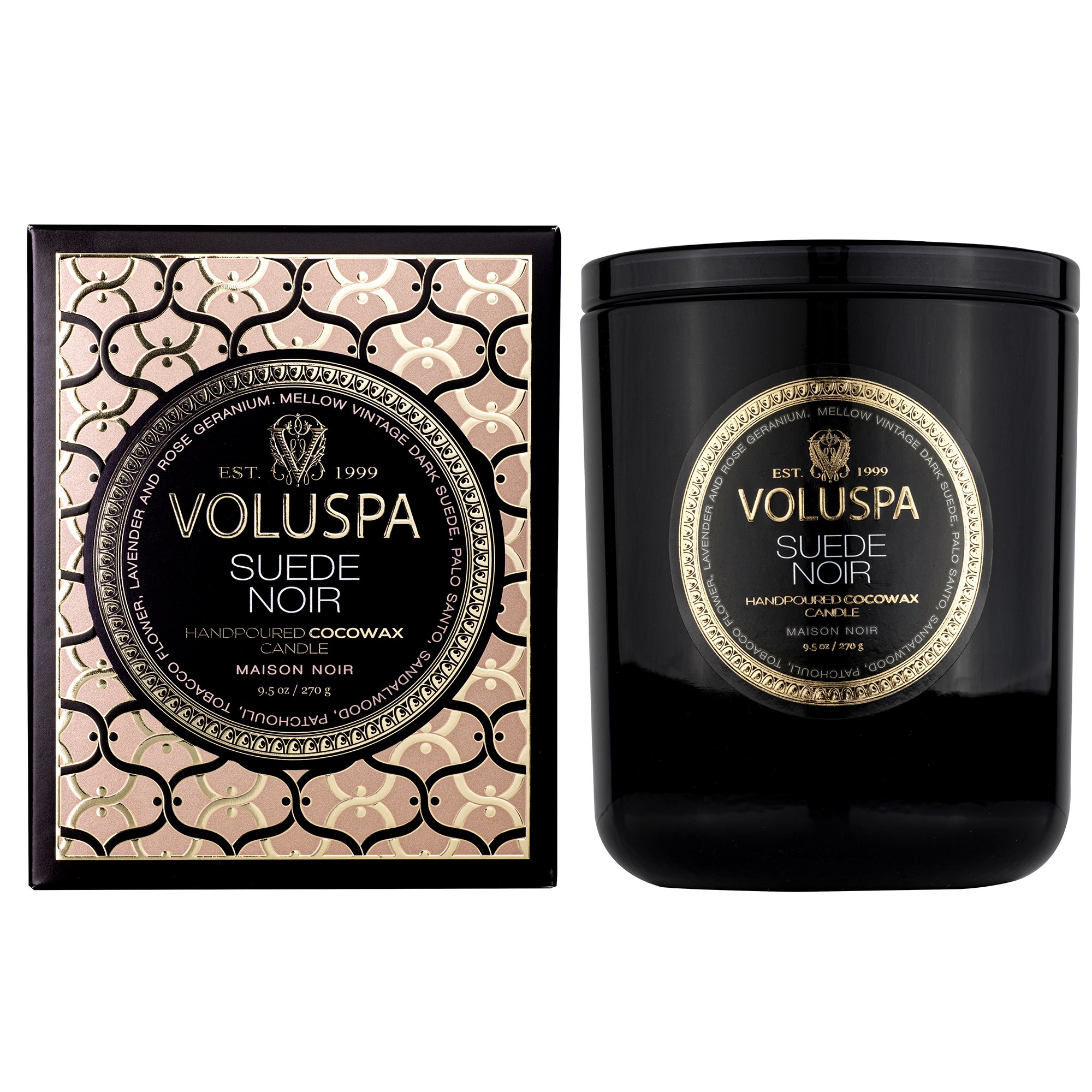 Voluspa Suede Noir Classic Boxed Candle 60h
