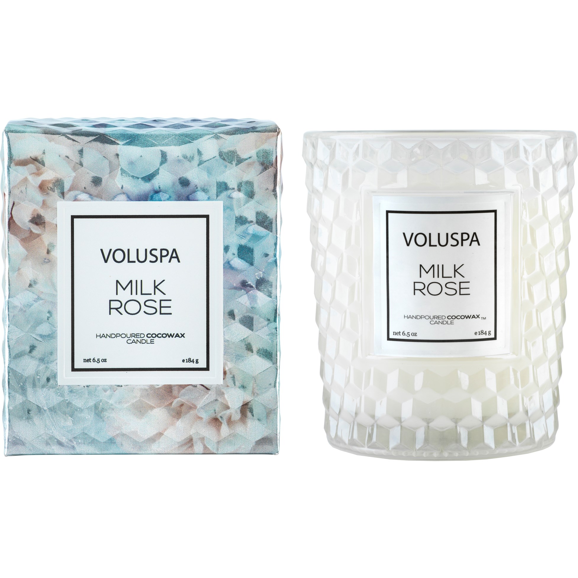 Voluspa Milk Rose Boxed Candle Textured Glass 184 g