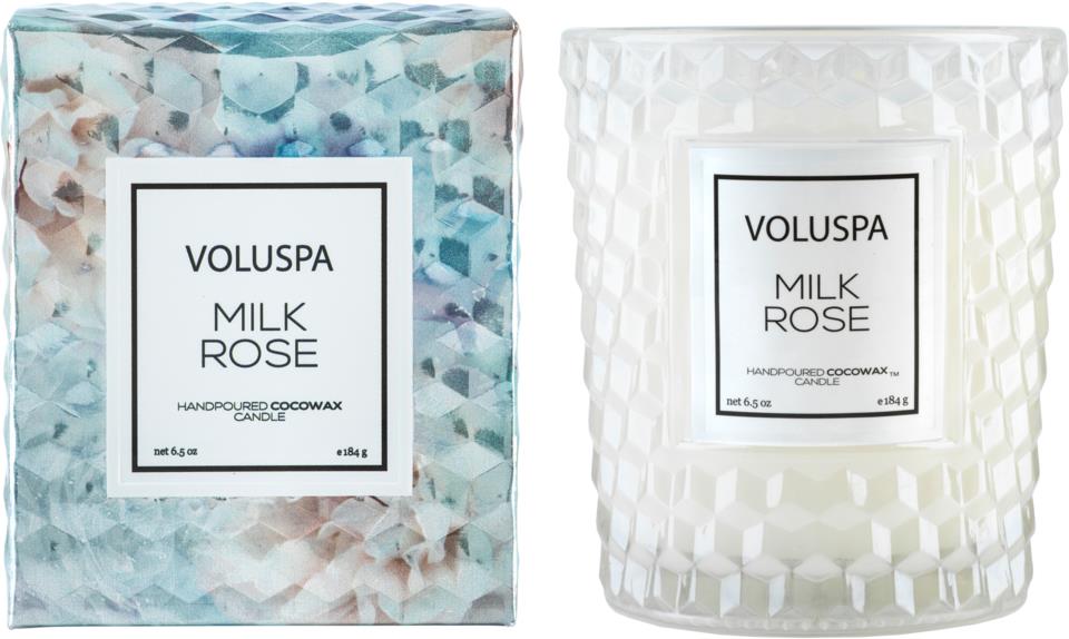 Voluspa Roses Milk Rose Boxed Textured Glass Candle 
