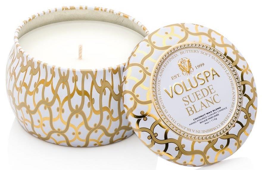 Voluspa Suede Blanc Decorative Tin Candle 