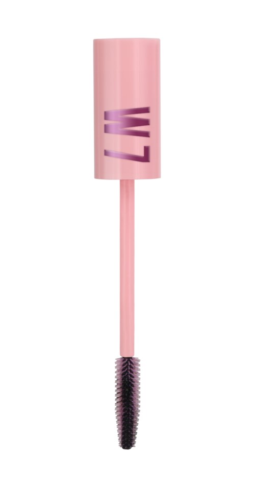Pink nail polish with a brush inside, labeled with purple letters.