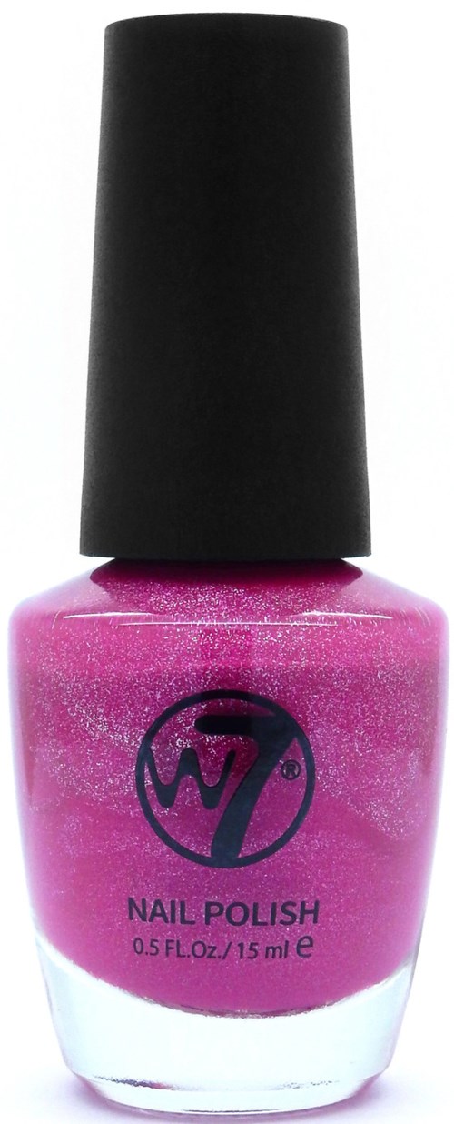 Jasnoróżowy lakier do paznokci z czarnym nakrętką i logo, opisany "NAIL POLISH" i pojemność 15 ml.