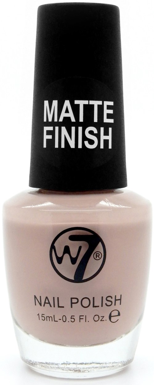 En gulaktig nagellackflaska med svart lock som säger 'Matte Finish' och 'Nail Polish' på den.