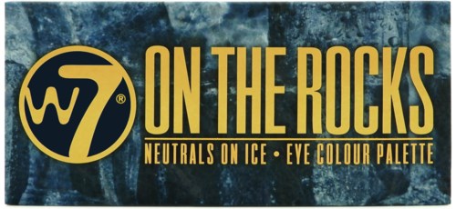 Det här är en logga för en makeuppalett kallad 'On The Rocks' med en mörk isskugga och guldig text.