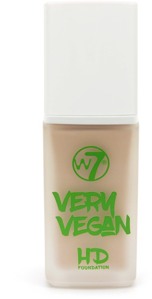 Bottle of foundation labeled 'Very Vegan HD' with green text and logo.