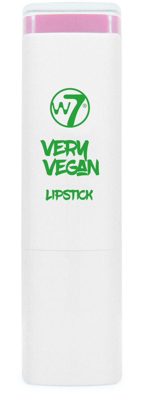Vit läppstiftstift med grön text: "Very Vegan Lipstick" och en logga ovanför.