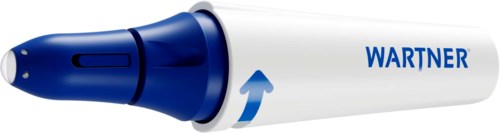 A white and blue marker with an arrow on the side and 'WARTNER' written on it.
