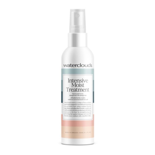 En vit sprayflaska märkt Waterclouds Intensive Moist Treatment med ett genomskinligt lock.