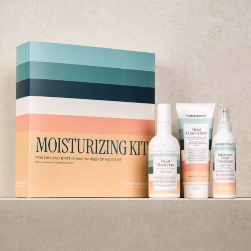 Feuchtigkeitsset für trockenes, sprödes Haar mit Shampoo, Conditioner und Behandlungsspray.