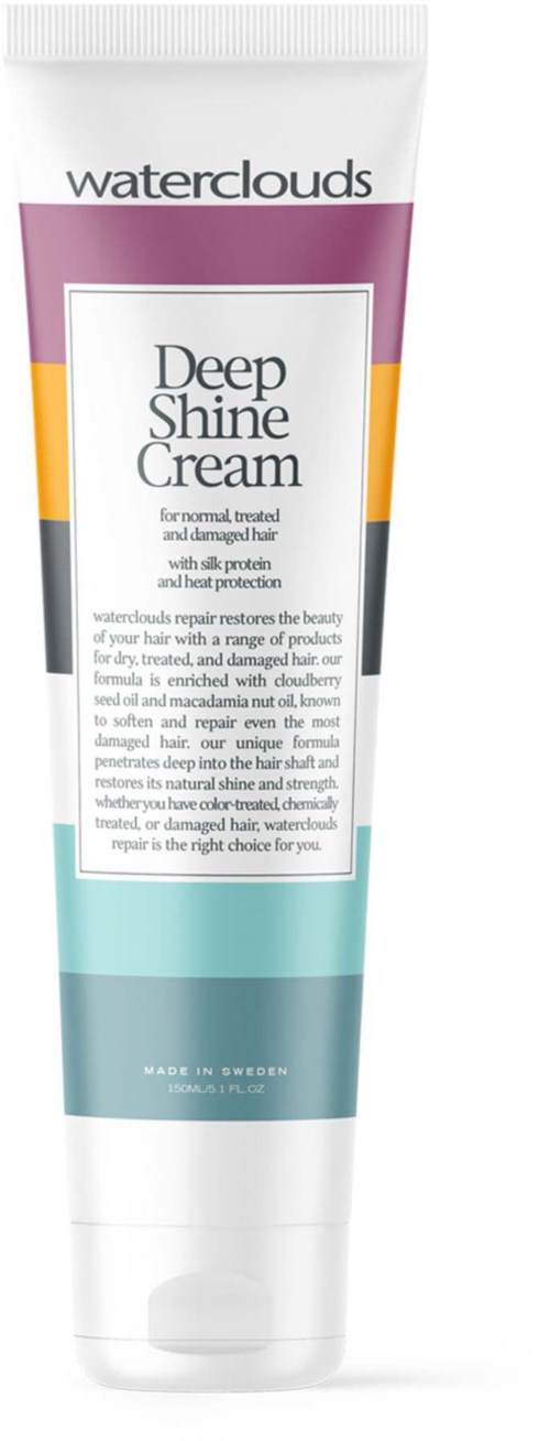 Tuba Waterclouds Deep Shine Cream do włosów, z purpurowym, żółtym, czarnym i teal kolorem, zawiera opisowy tekst.