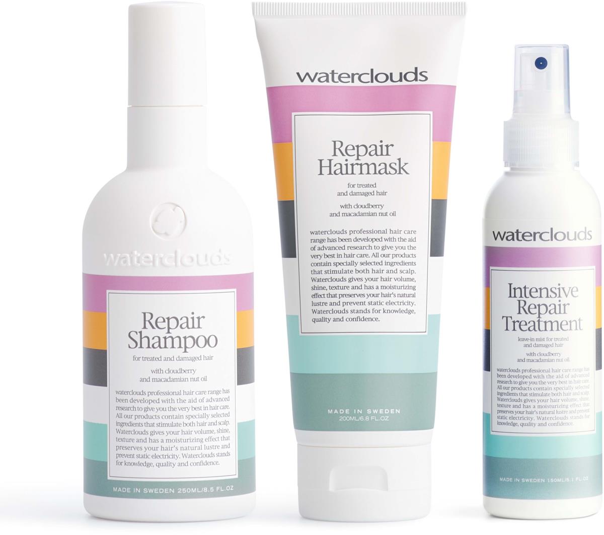 Waterclouds Repair Shampoo 250 ml & Hairmask 200 ml & Intensive Repair Treatment 150 ml