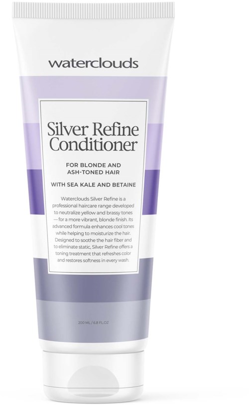 En tub med Waterclouds Silver Refine Conditioner för blont och askfärgat hår med havskål och betain.