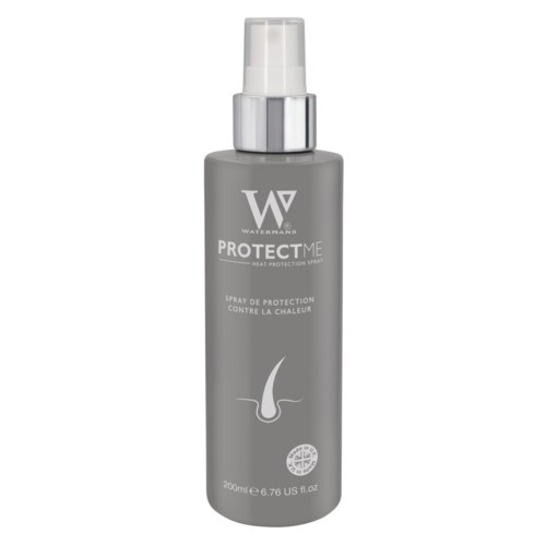 Szara butelka spray z białym korkiem, oznaczona 'PROTECT ME' od Watermans, do ochrony przed ciepłem, 200 ml.