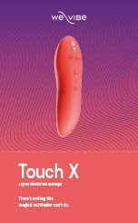 En rosa, kurvig föremål på en lila och rosa bakgrund, med text om Touch X och dess funktioner.