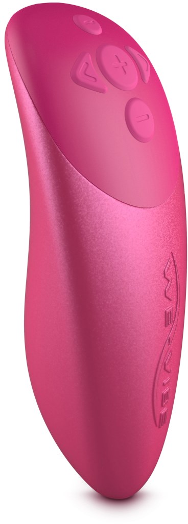 Rosa fjernkontroll med knapper merket L, O, V, E, og en stjernetrekant på siden.