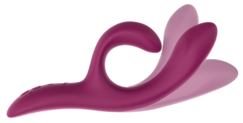 A purple abstract sculpture with smooth, curved shapes resembling a hand or plant.