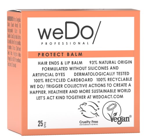 En eske for en naturlig, vegansk hår- og leppepomade, 25 gram, cruelty-free, resirkulerbar, og laget uten kunstige farger.