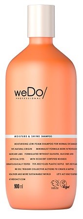 En ferskenfarget flaske merket 'weDo/PROFESSIONAL' med sjampo for hydrering og glans, 500 ml.