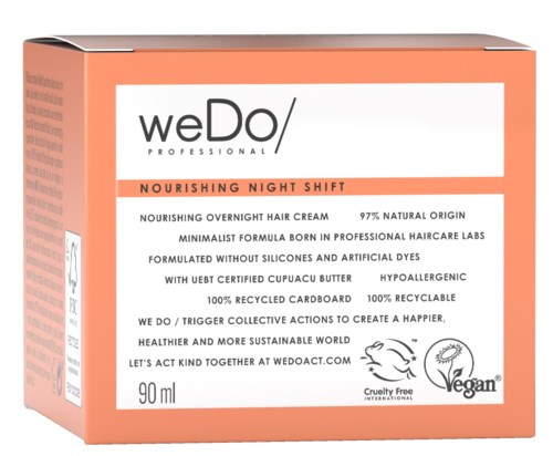 Svart oransje og hvit eske, ny hårkrem, naturlige og miljøvennlige ingredienser.