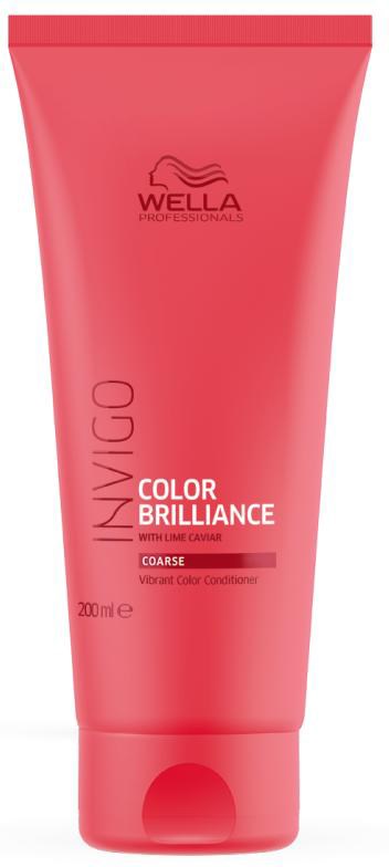Rosa tub med Wella Invigo Color Brilliance balsam med logotyp och produktnamn. Tjockt hår nämns.