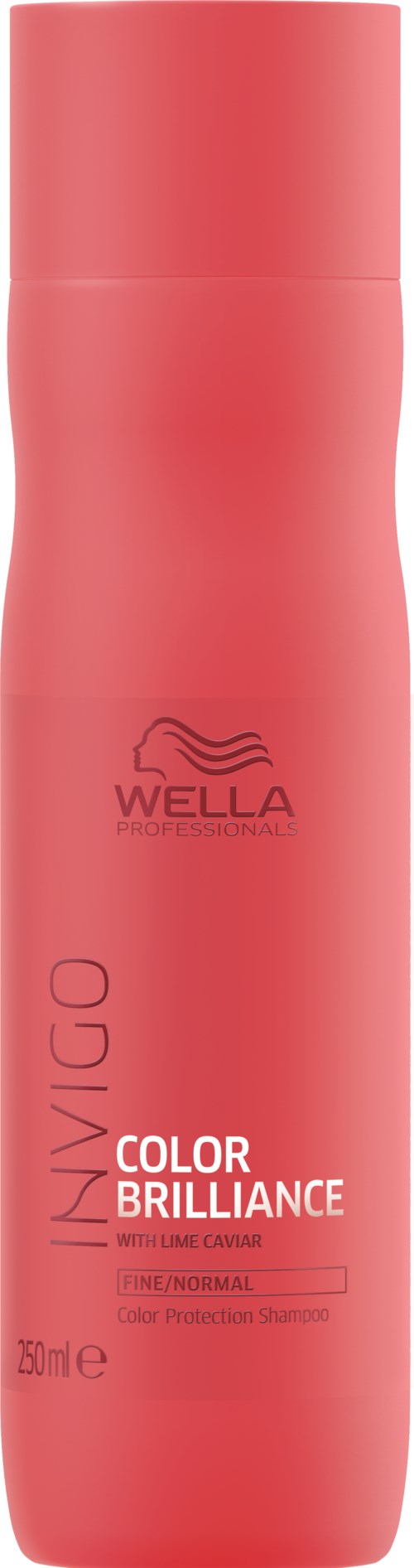 En rosa flaska av Wella Invigo Color Brilliance schampo med en cap högst upp.