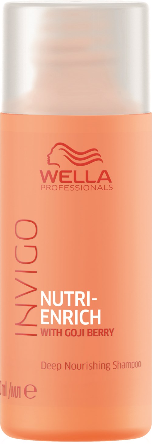 En flaske Wella Invigo Nutri-Enrich dypt nærende sjampo med Goji-bær.