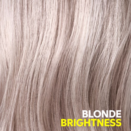 Smooth, shiny blonde hair with a focus on brightness and health.