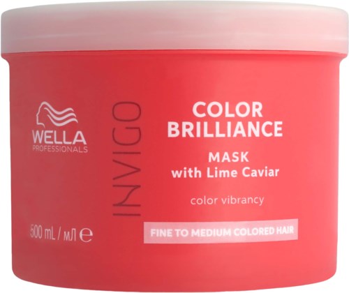 A pink container of Wella Professionals hair mask with lime caviar for color vibrancy.