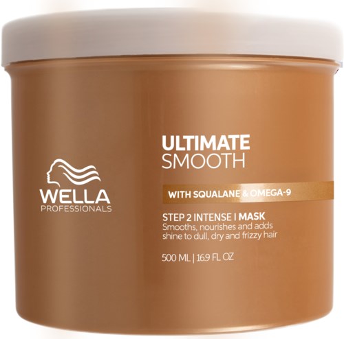 En brun beholder med Wella Professionals hårmaske for glatt, skinnende hår. Den inneholder squalane og omega-9. Masken er for Matt, tørt og frizzete hår.