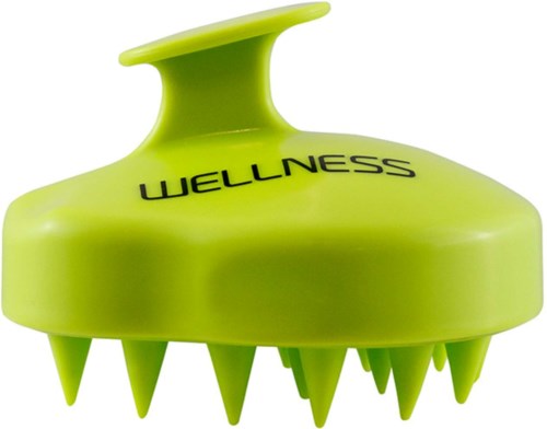 Zielony masażer z kilkoma kolcami i słowem 'WELLNESS'.