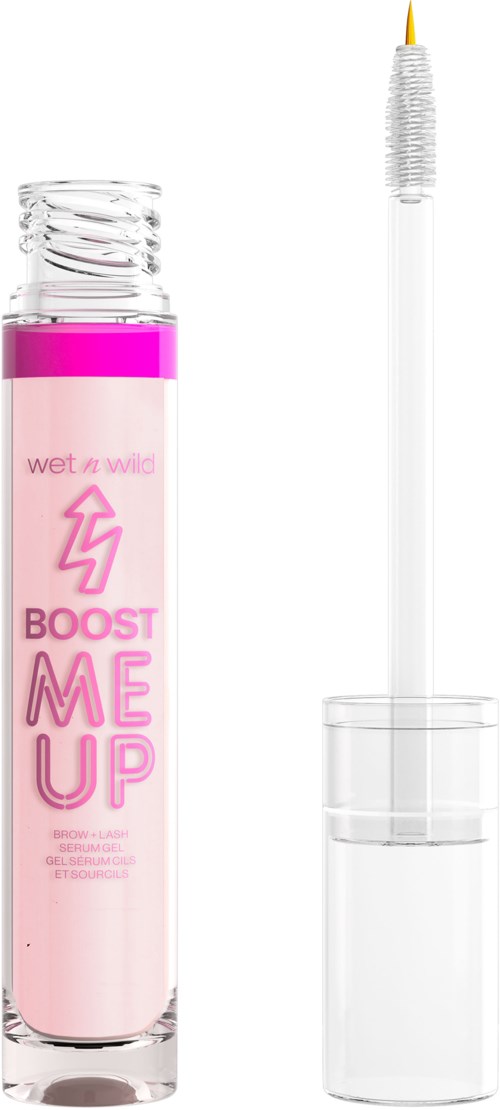 Lys rosa leppeglossrør med svamp, etiketten sier 'Boost Me Up' og 'Wet n Wild'.