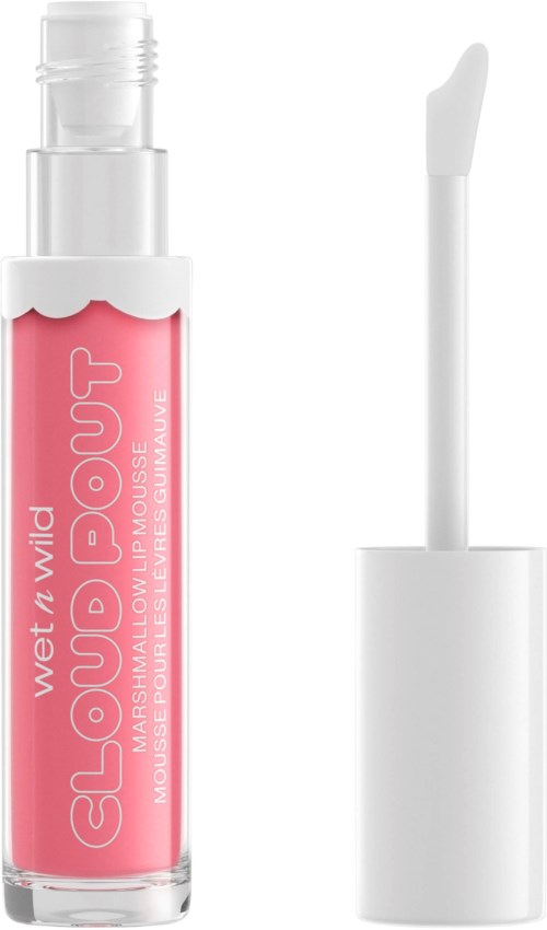 Läppglans i ett klart rör med rosa vätska och en vit applikator. Märket är Wet n Wild.