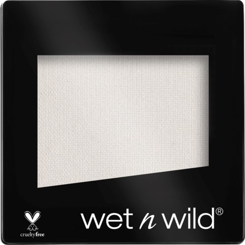 Eine schwarze Box mit weißem strukturiertem Quadrat und dem Text 'wet n wild' zusammen mit cruelty-free-Symbol.