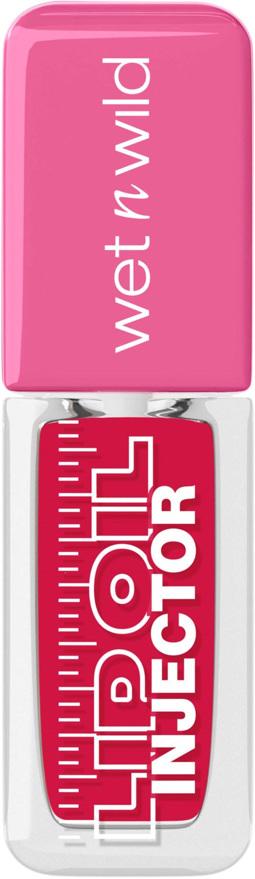 Wet n Wild læbepomade i lyserød tube med hvid tekst og rød læbebrop. Læbepomade med blank finish.