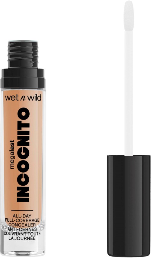 En flytende concealer-ampull med påføringspinne, merket 'Wet n Wild Mega Last INOGNITO'.