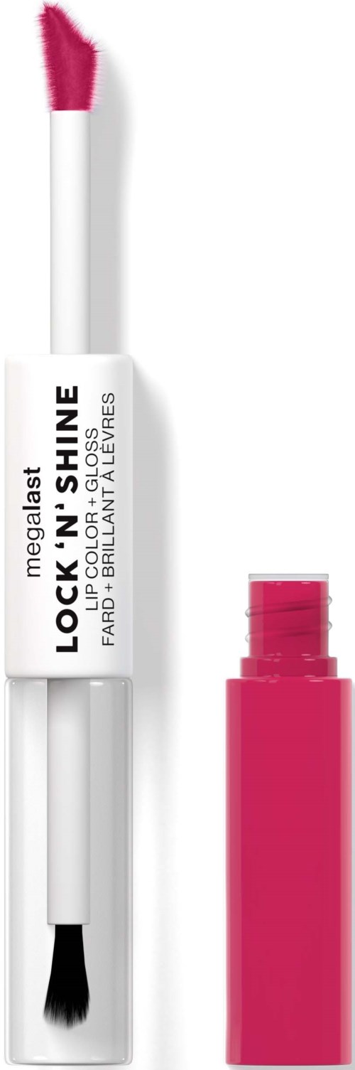 En rosa lipgloss med påføringspensel og en matchende rosa tube.