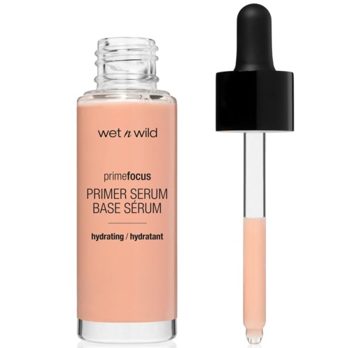 Eine Flasche mit feuchtigkeitsspendendem Primer-Serum mit Pipette, gekennzeichnet Wet n Wild Prime Focus Primer Serum.