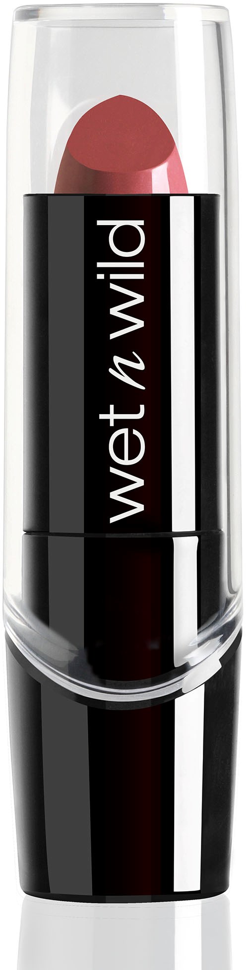 En läppstift i svart och tydligt skal, med orden 'wet n wild' på.