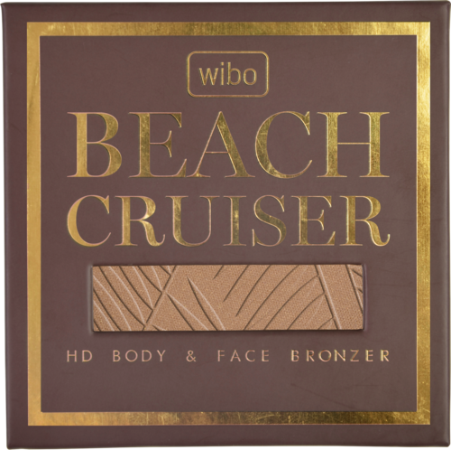 Eine Schachtel Wibo Beach Cruiser Bräune für Körper und Gesicht, in brauner und goldener Verpackung.