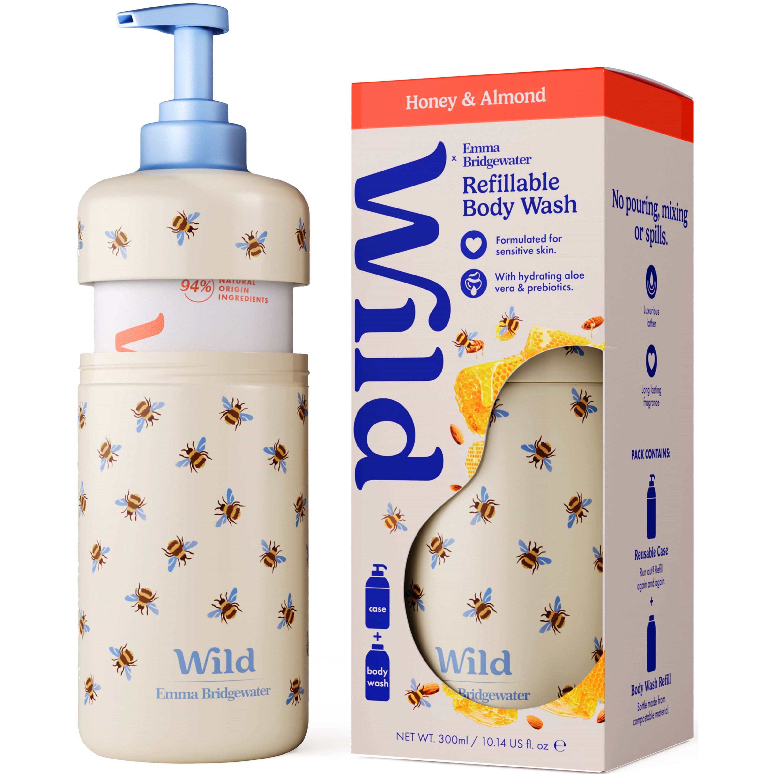 Wild Body Wash Bee Case Honey & Almond 300 ml billede