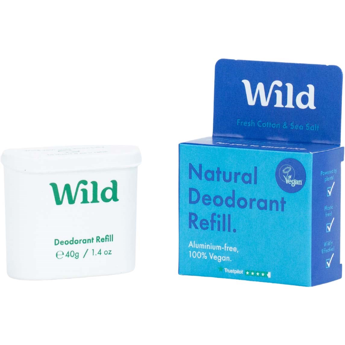 Wild Mens Natural Deodorant Refill Fresh Cotton & Sea Salt 40 g
