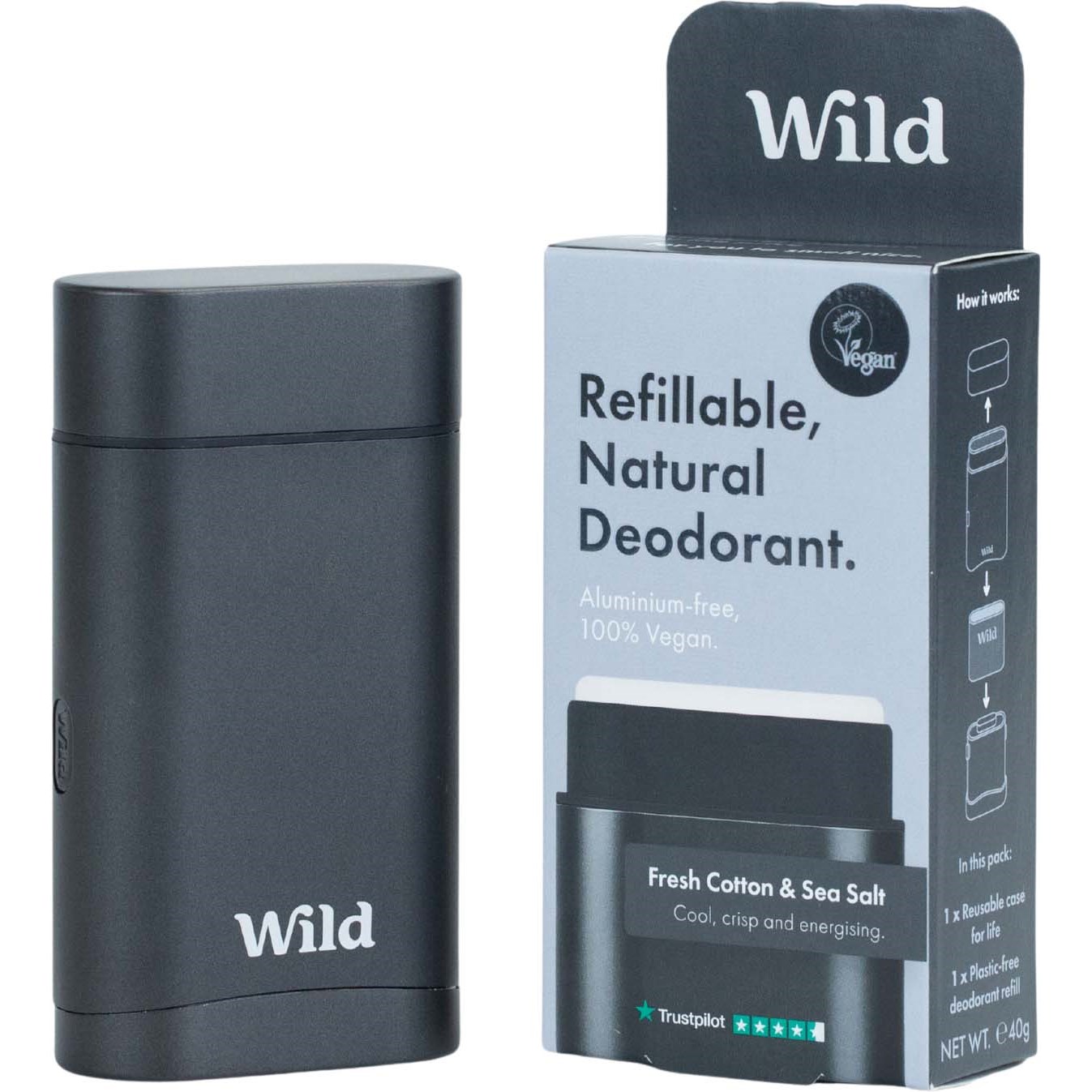 Wild Mens Refillable, Natural Deodorant Fresh Cotton & Sea Salt 40 g