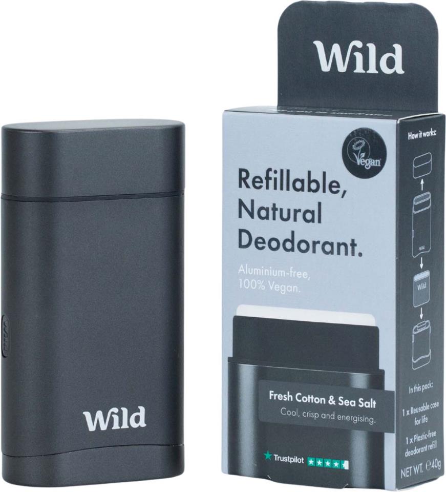 Wild Men's Refillable, Natural Deodorant Fresh Cotton & Sea Salt 40 g