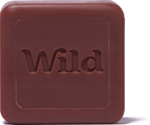 Ruskea neliömäinen saippua, jonka keskellä lukee "Wild".