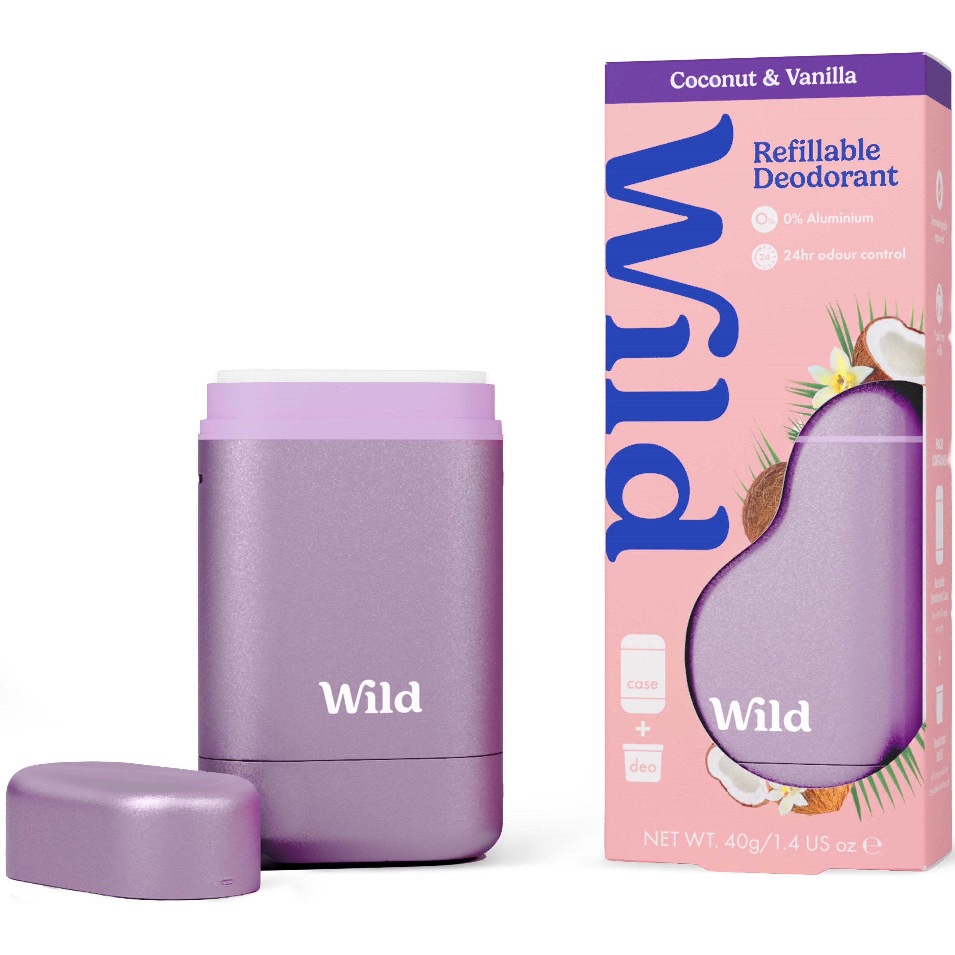 Wild Refillable, Natural Deodorant Coconut & Vanilla 40 g billede