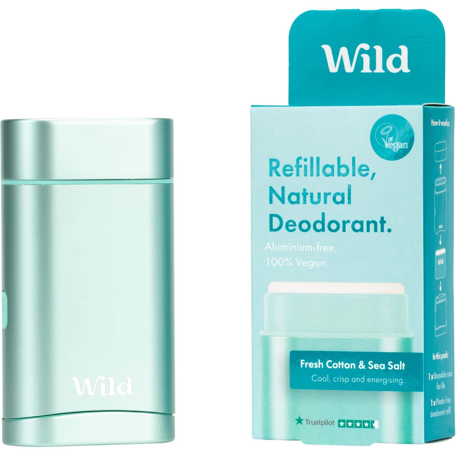 Läs mer om Wild Refillable, Natural Deodorant Fresh Cotton & Sea Salt 40 g